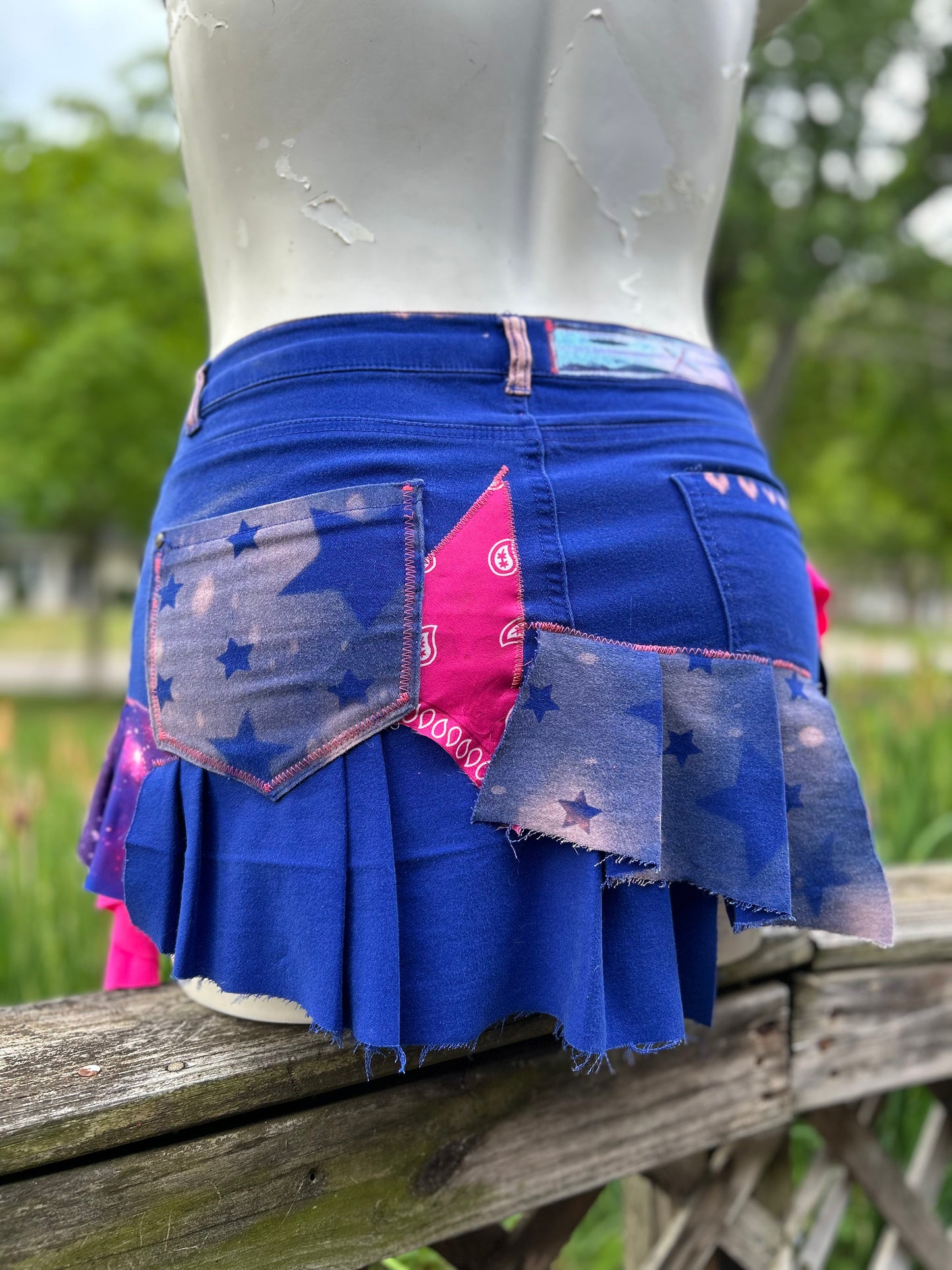 Pink/blue mini skirt