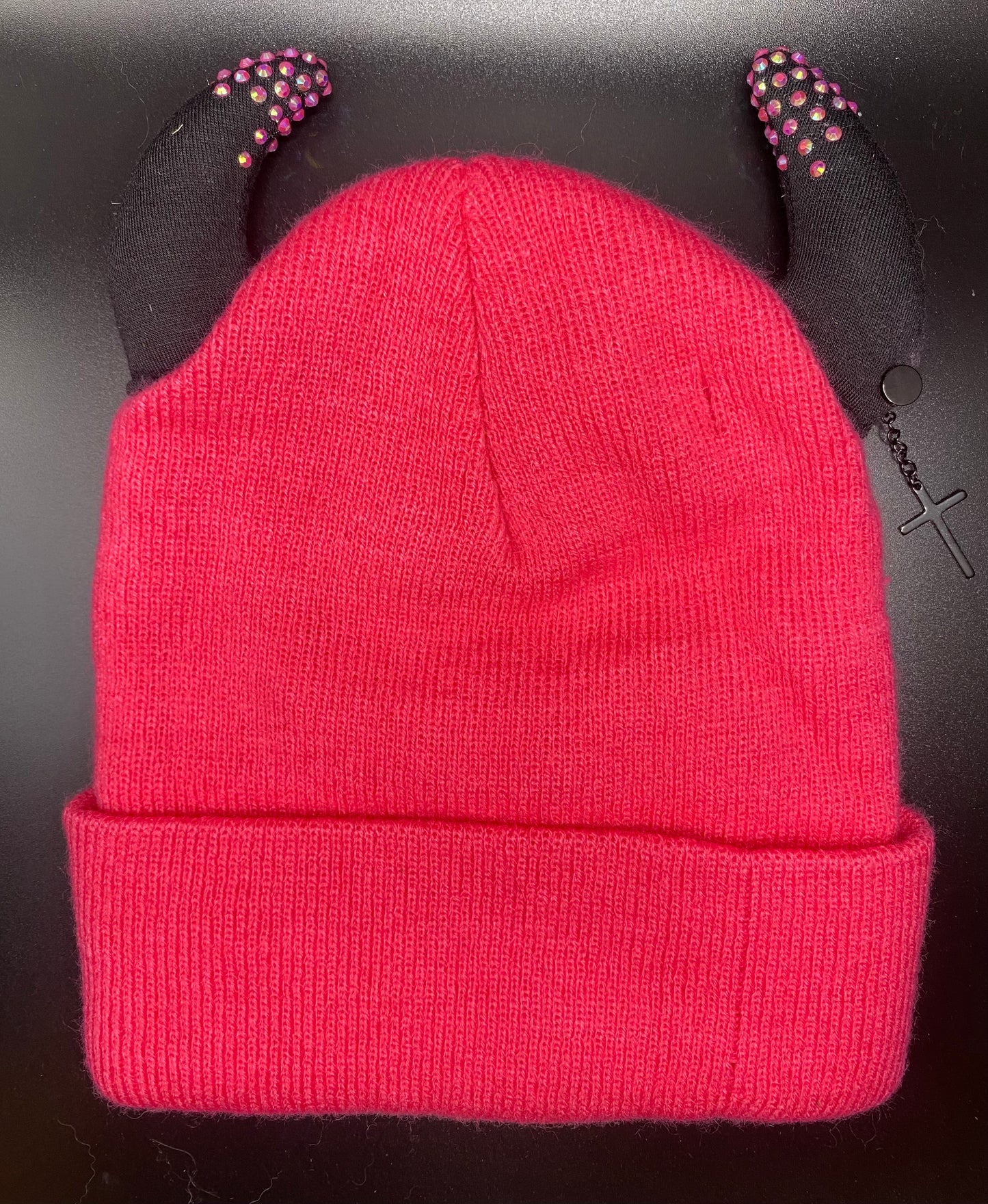 Rhinestone horned beanie