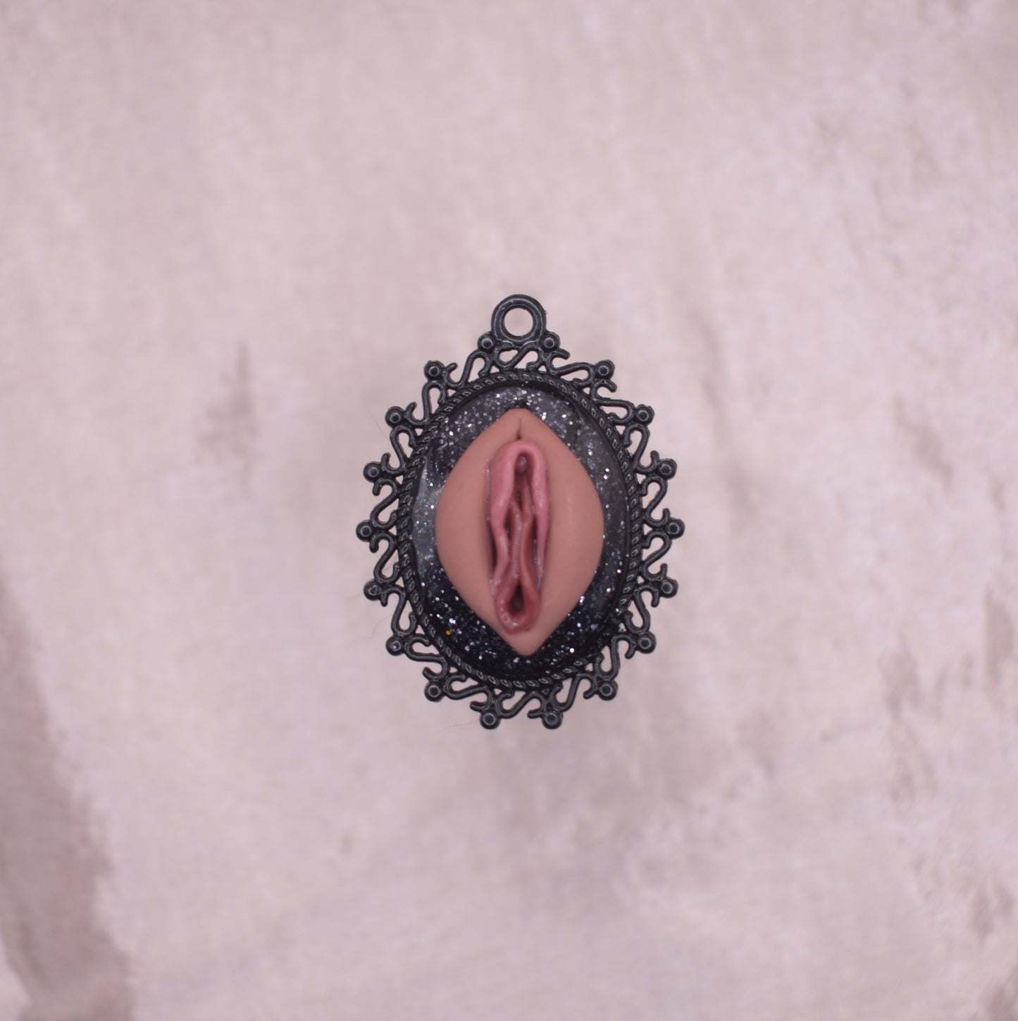 Black glitter vagina pendant