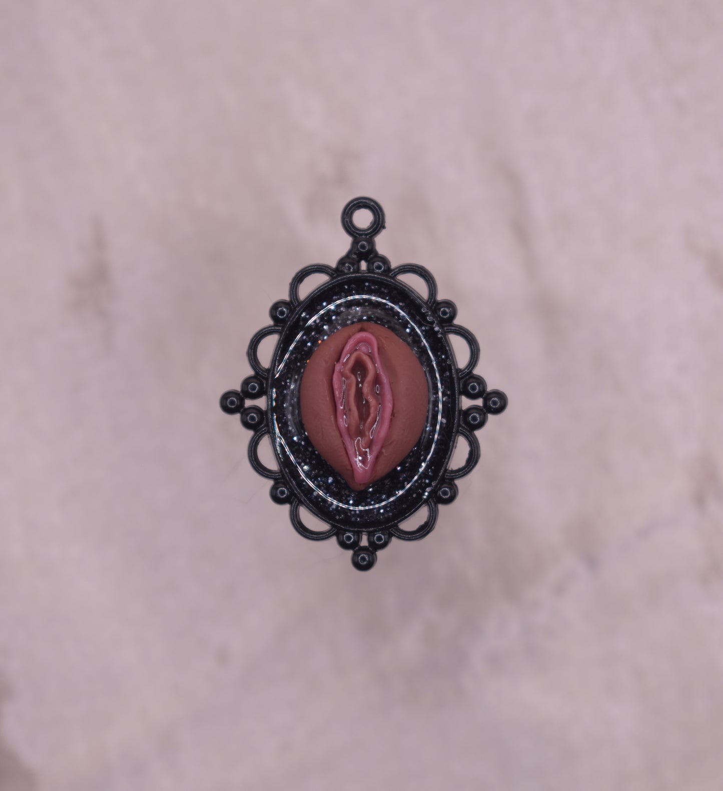 Black glitter vagina pendant