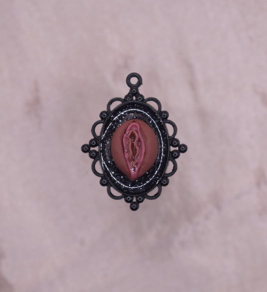 Black glitter vagina pendant