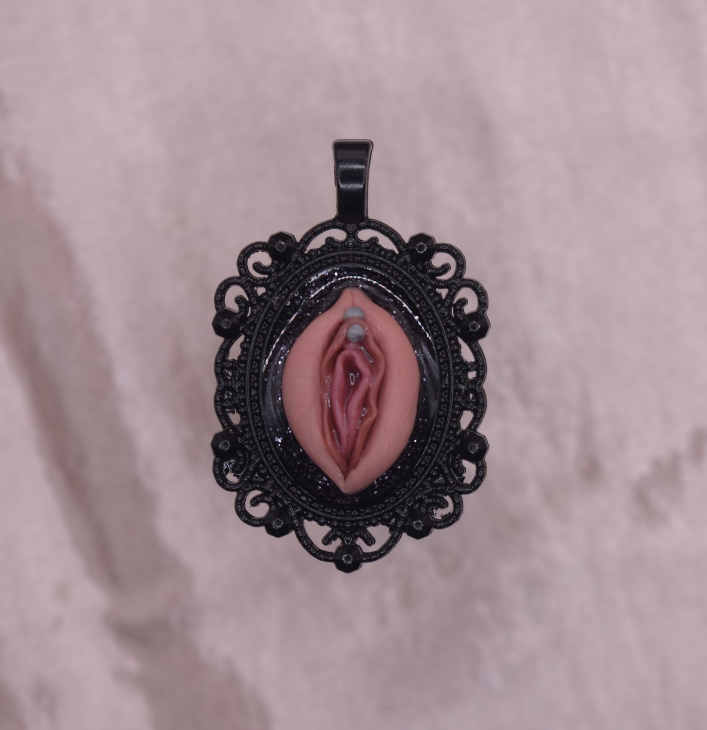 Black glitter pierced vagina pendant