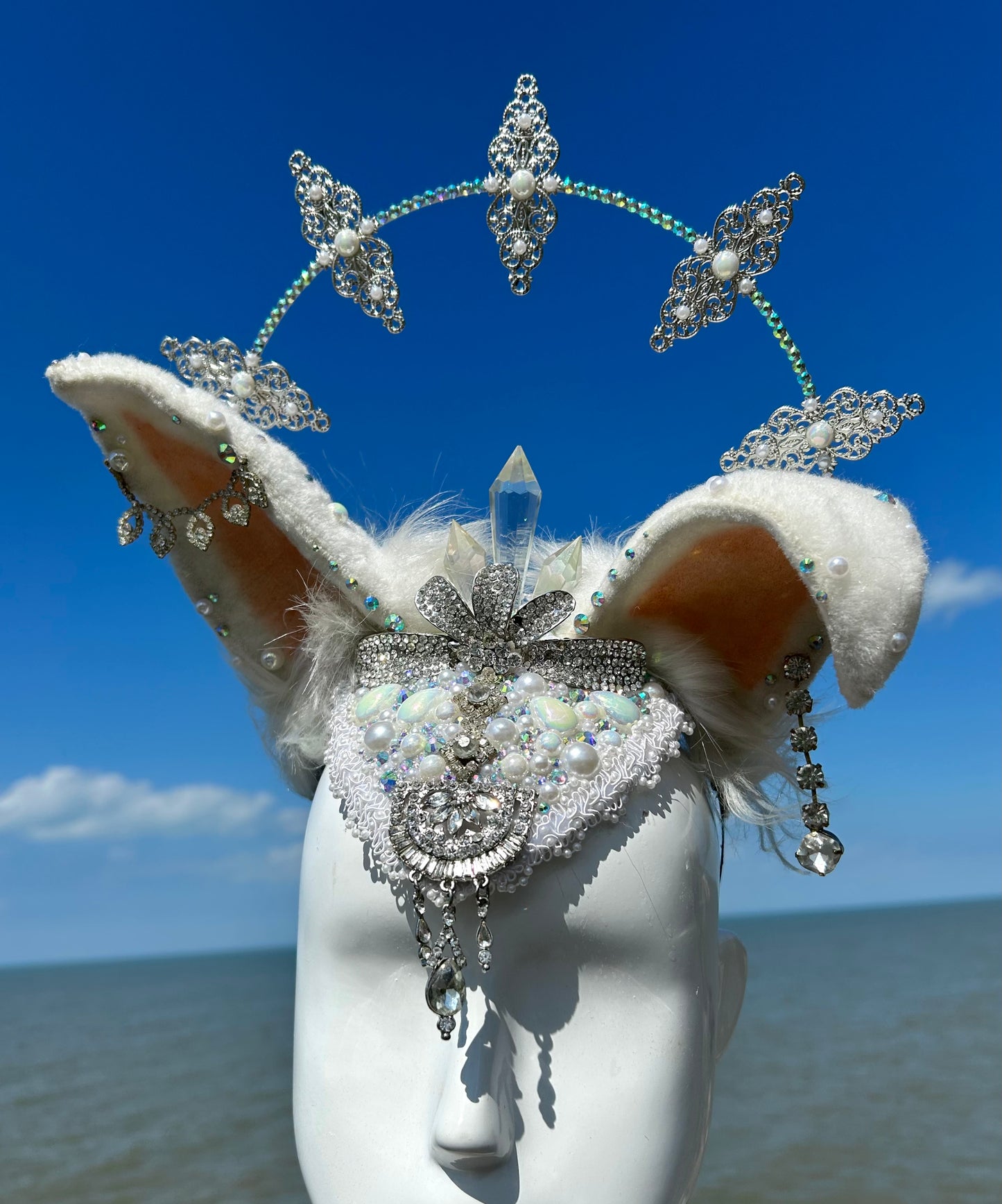 Whit rabbit rhinestone headpiece
