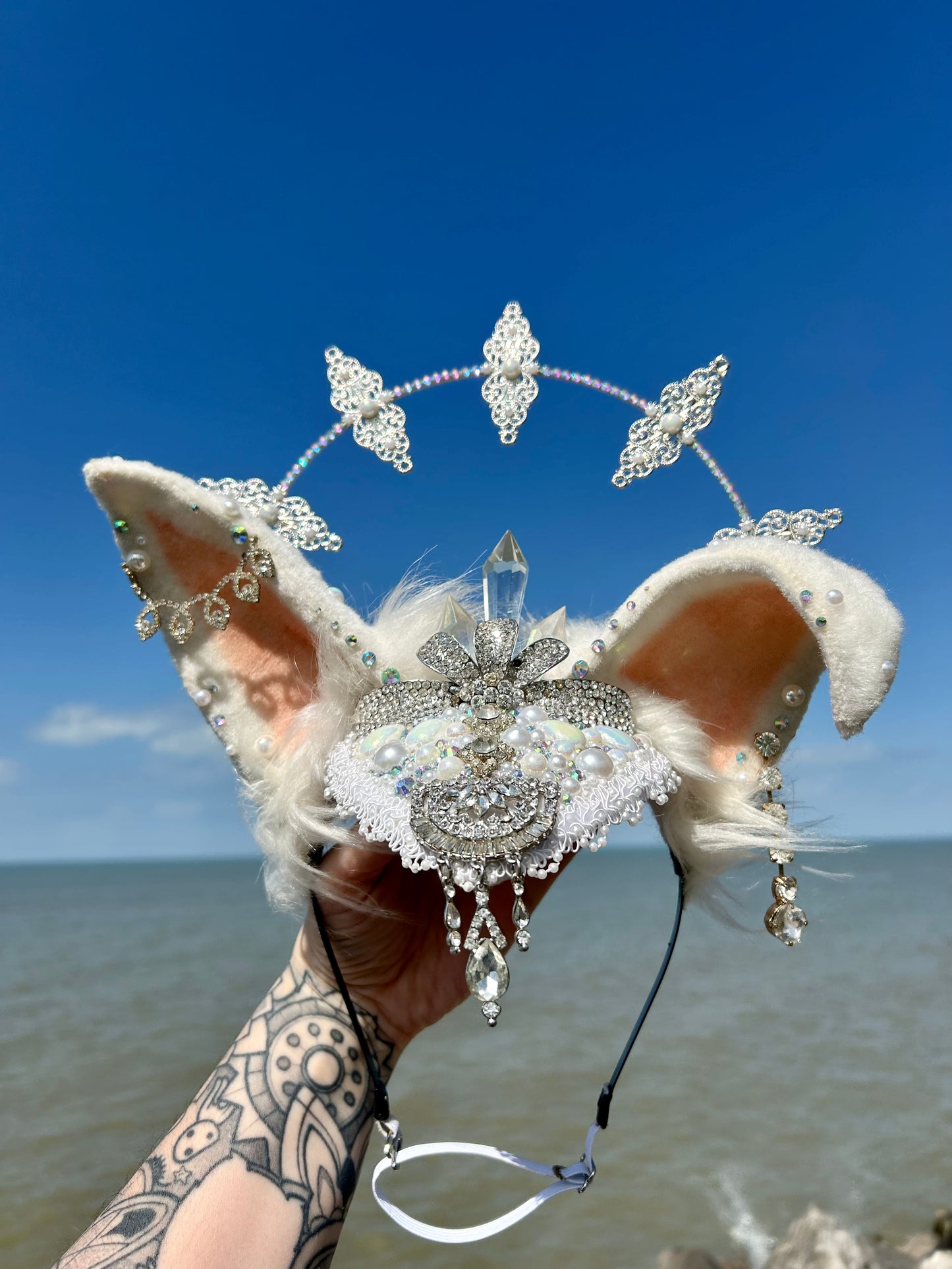 Whit rabbit rhinestone headpiece