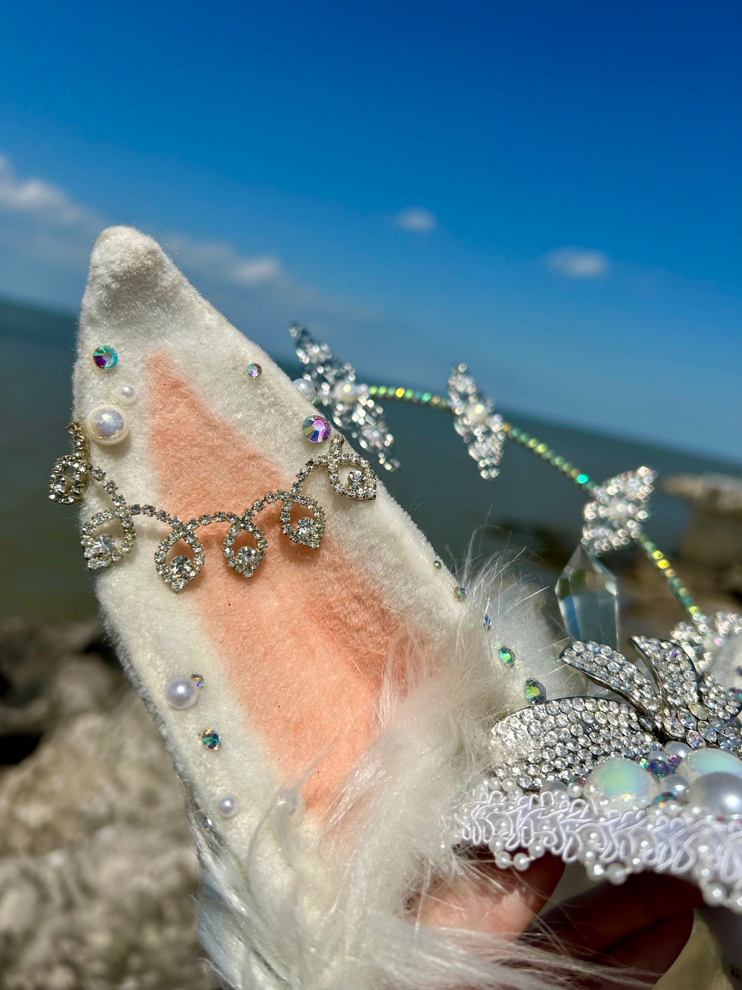 Whit rabbit rhinestone headpiece