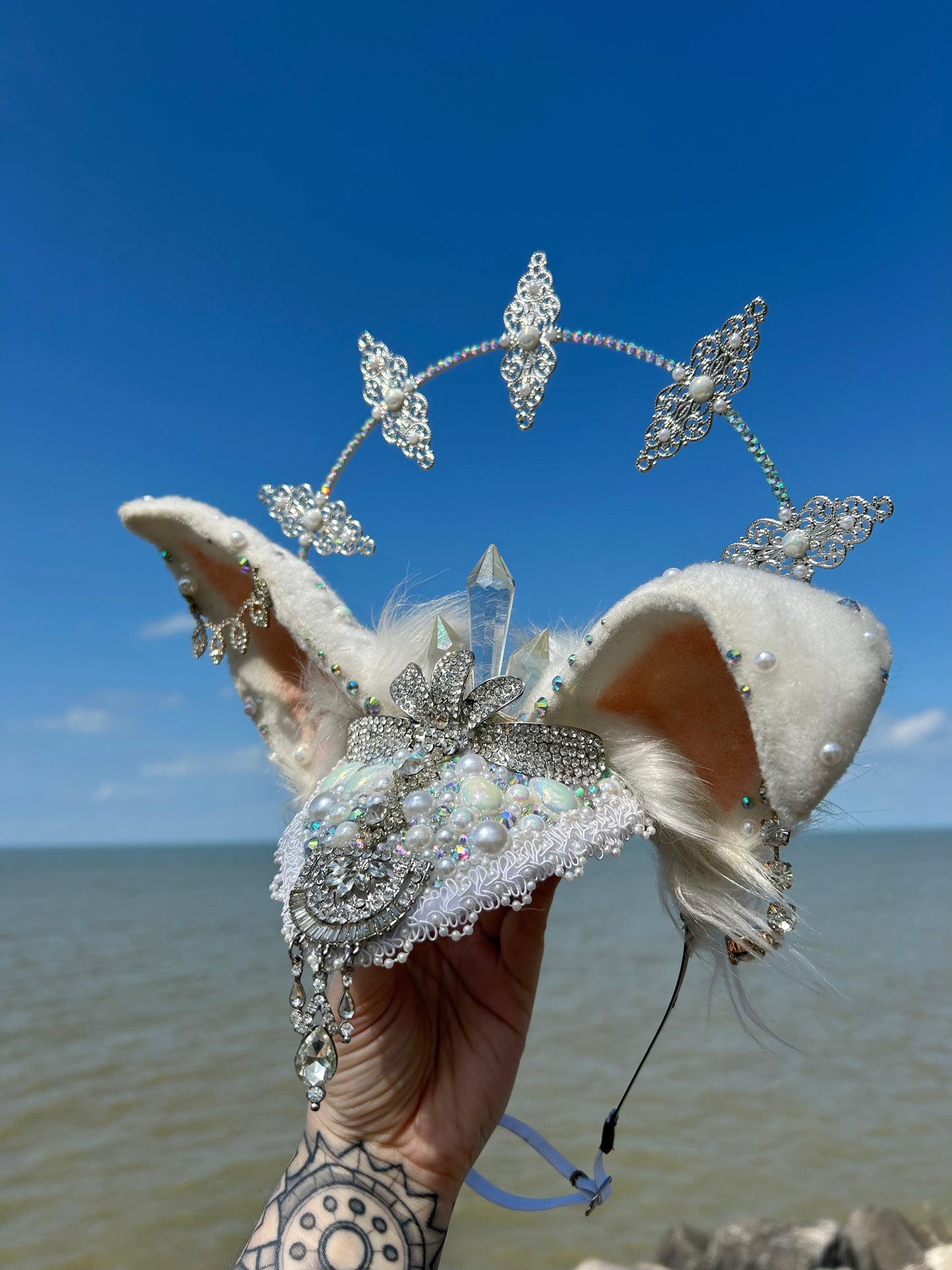 Whit rabbit rhinestone headpiece
