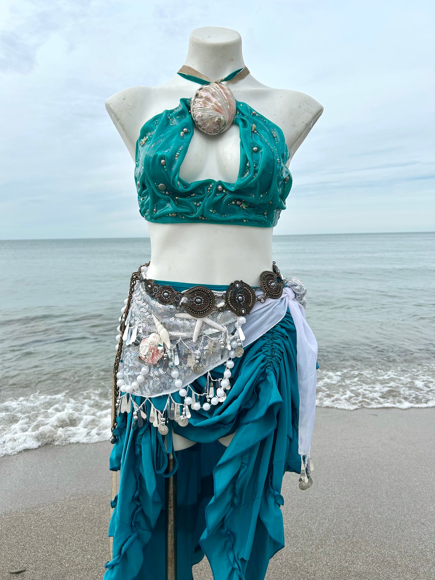 Teal wetlook mermaid top