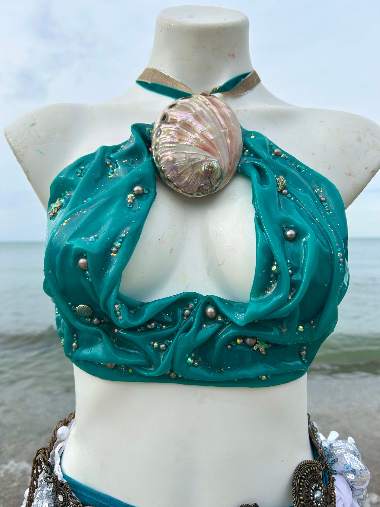 Teal wetlook mermaid top
