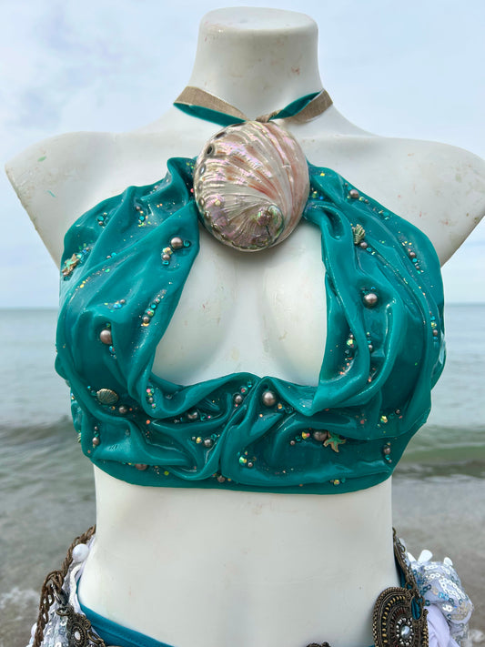 Teal wetlook mermaid top