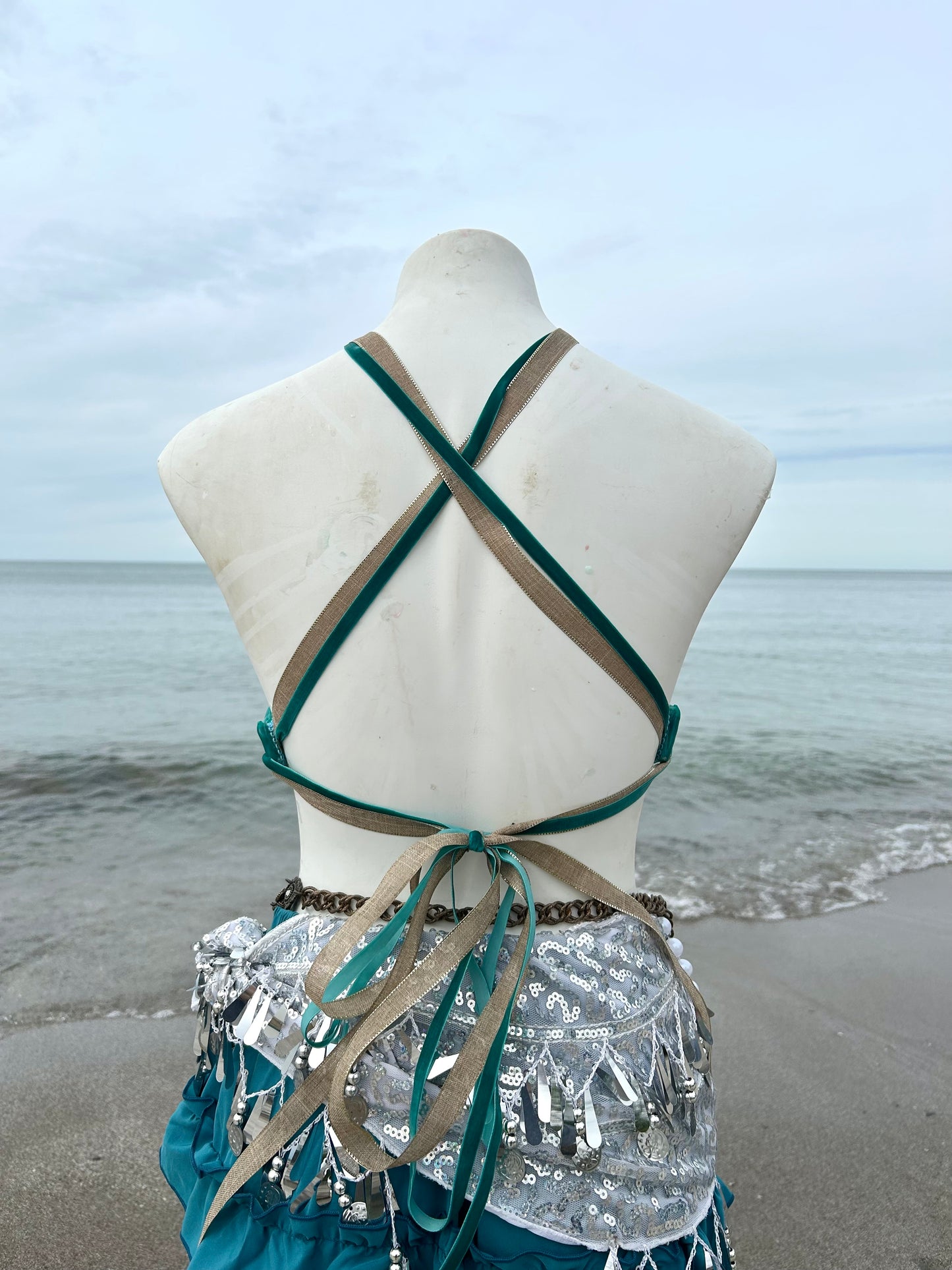 Teal wetlook mermaid top
