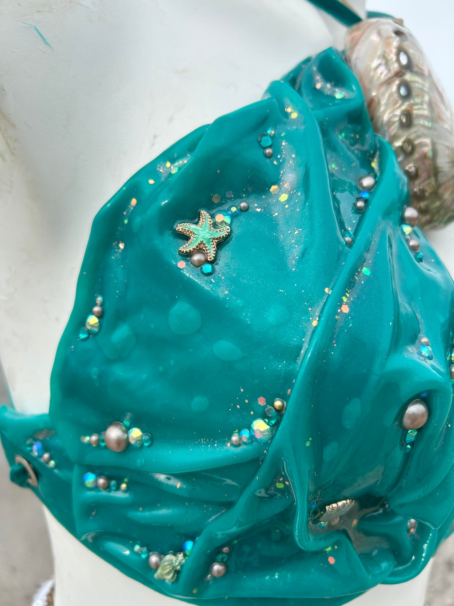 Teal wetlook mermaid top