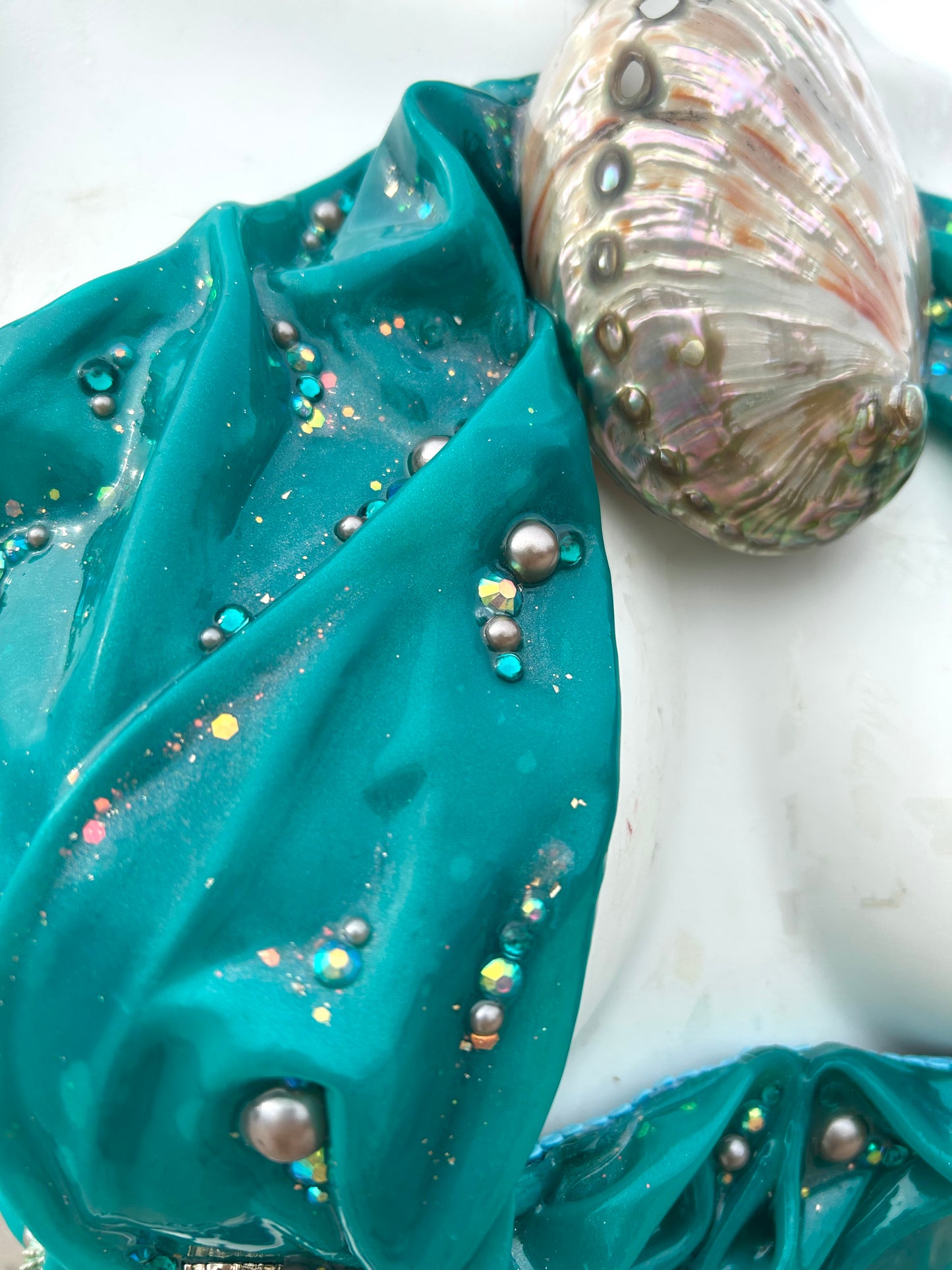 Teal wetlook mermaid top