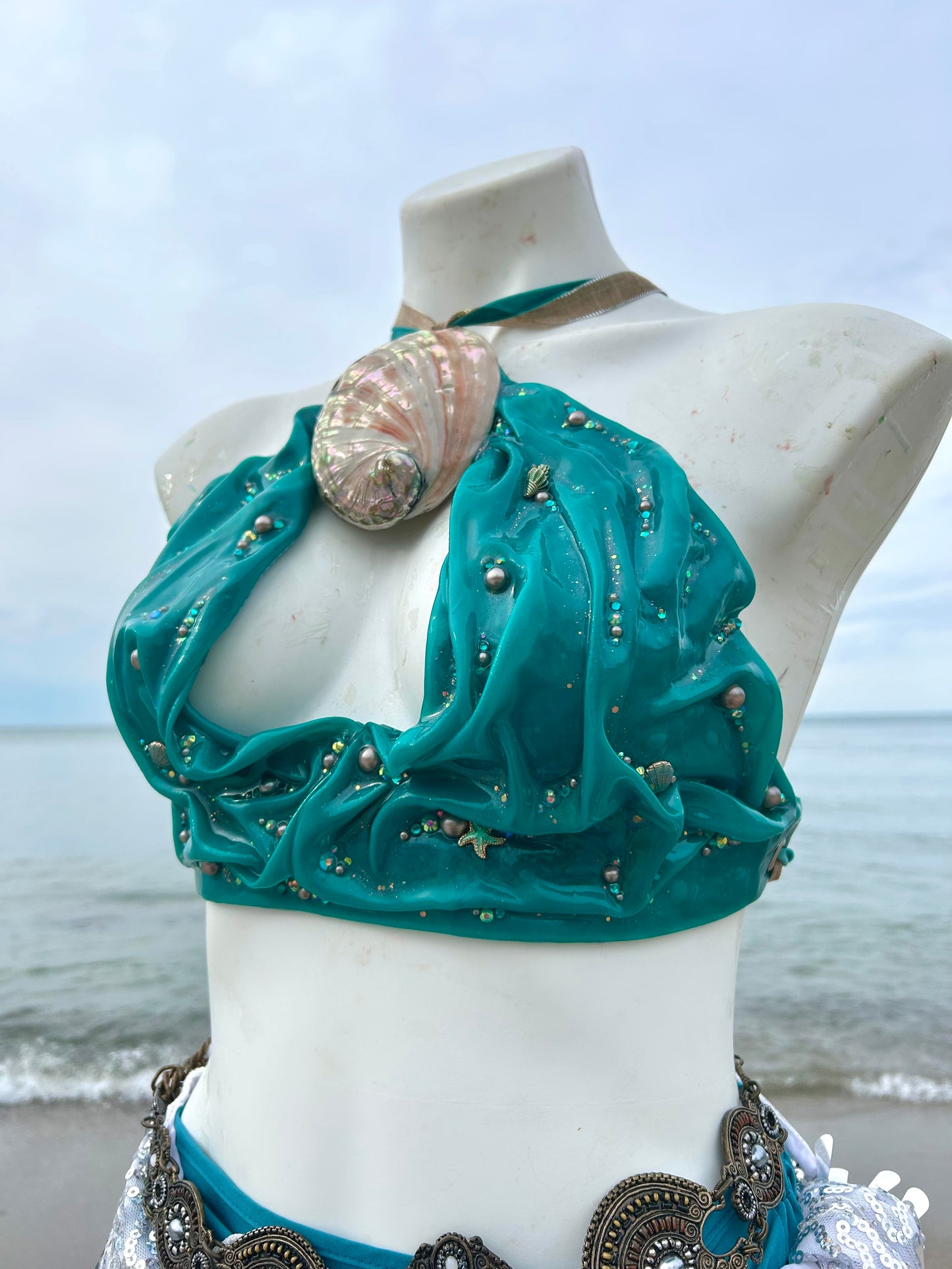 Teal wetlook mermaid top