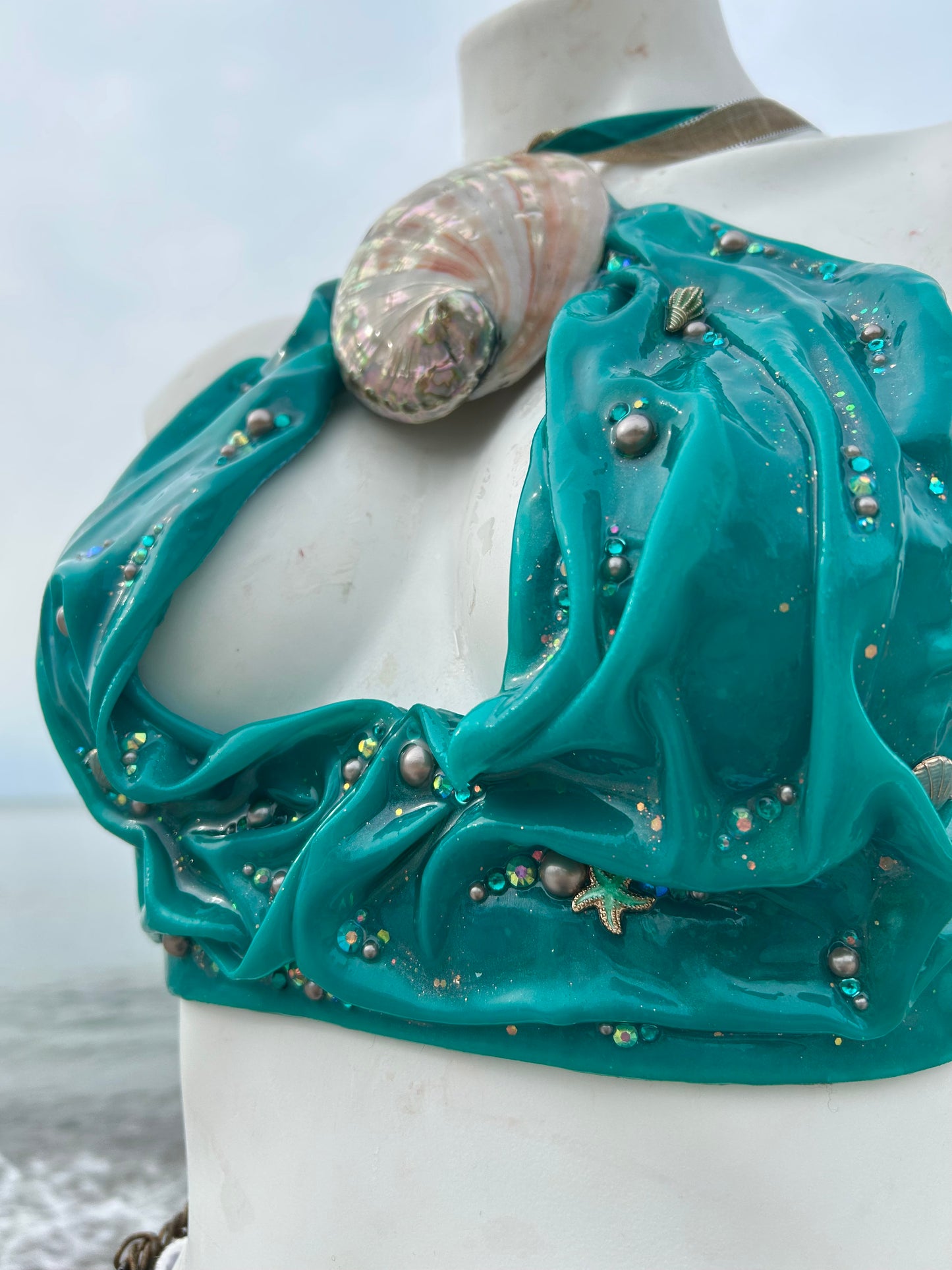 Teal wetlook mermaid top