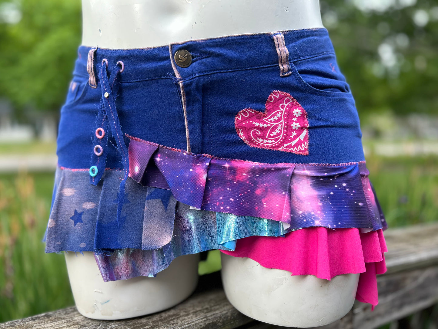 Pink/blue mini skirt