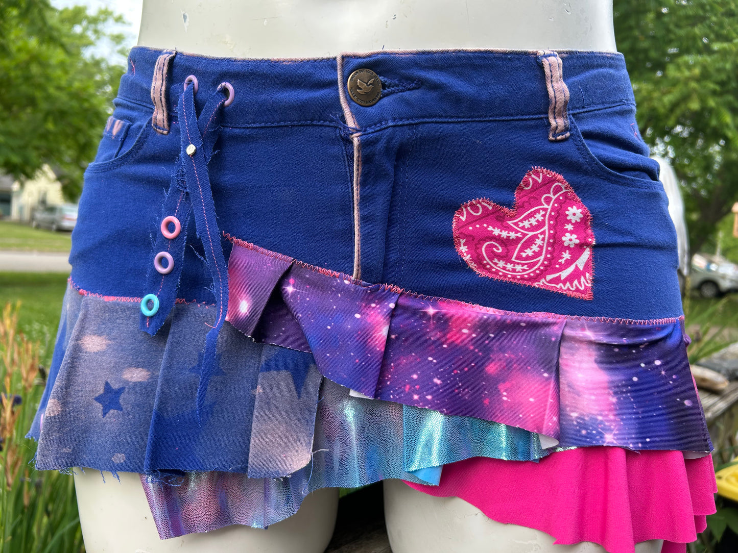 Pink/blue mini skirt