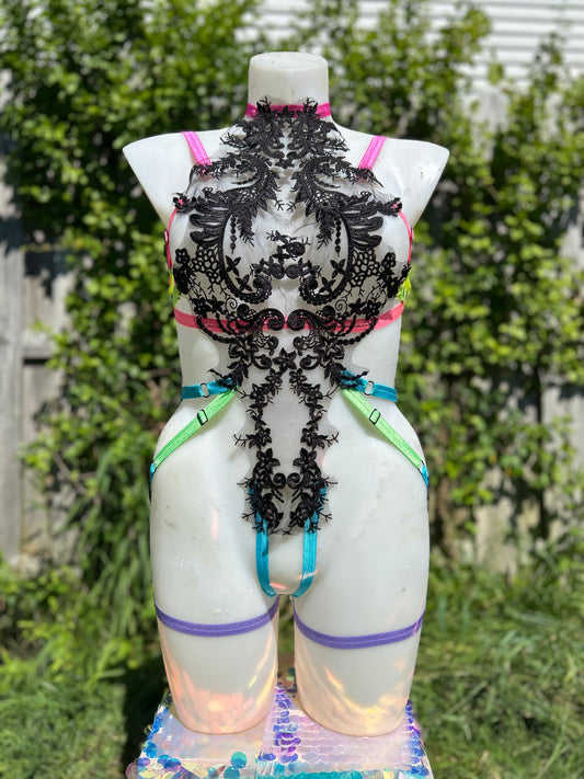 Neon rainbow body harness