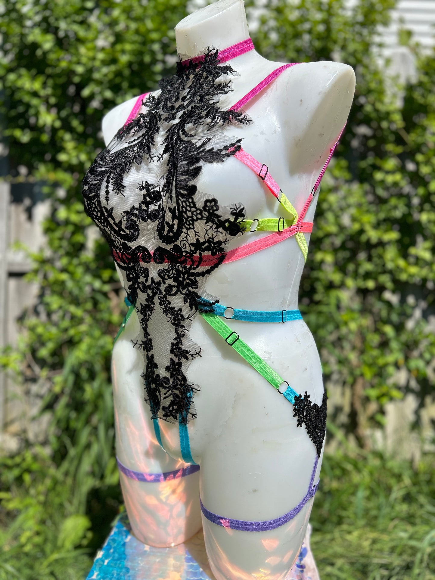 Neon rainbow body harness