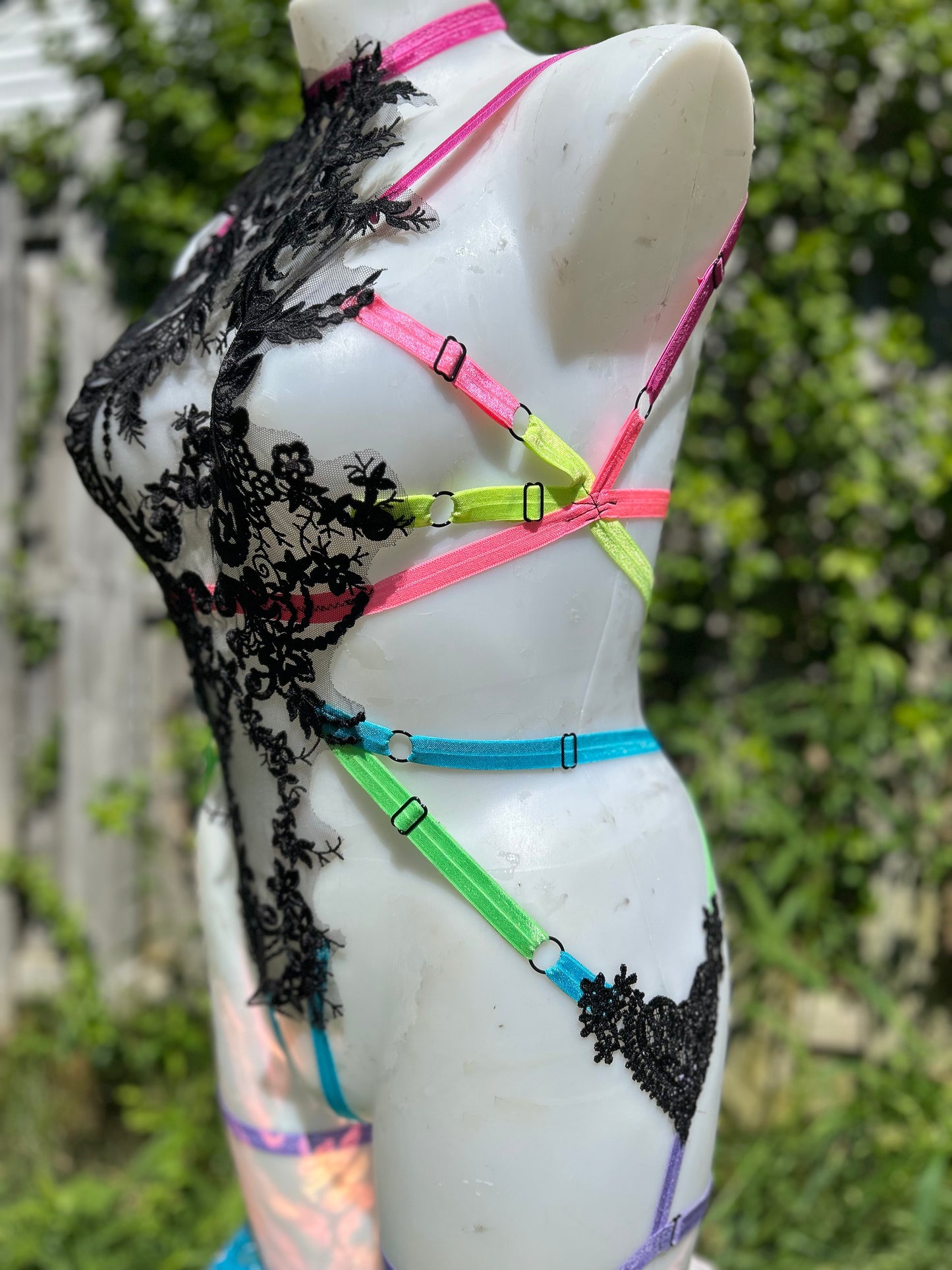 Neon rainbow body harness