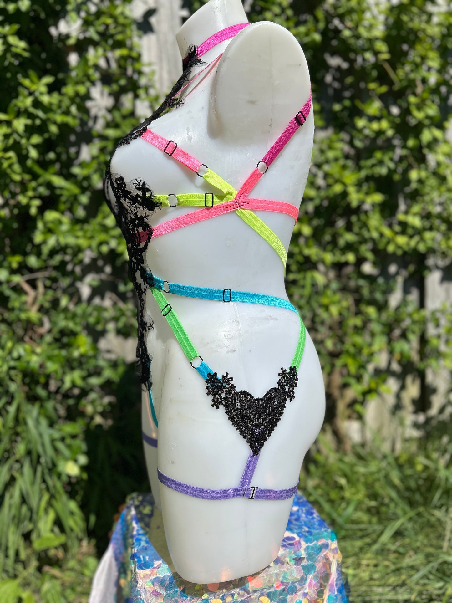 Neon rainbow body harness