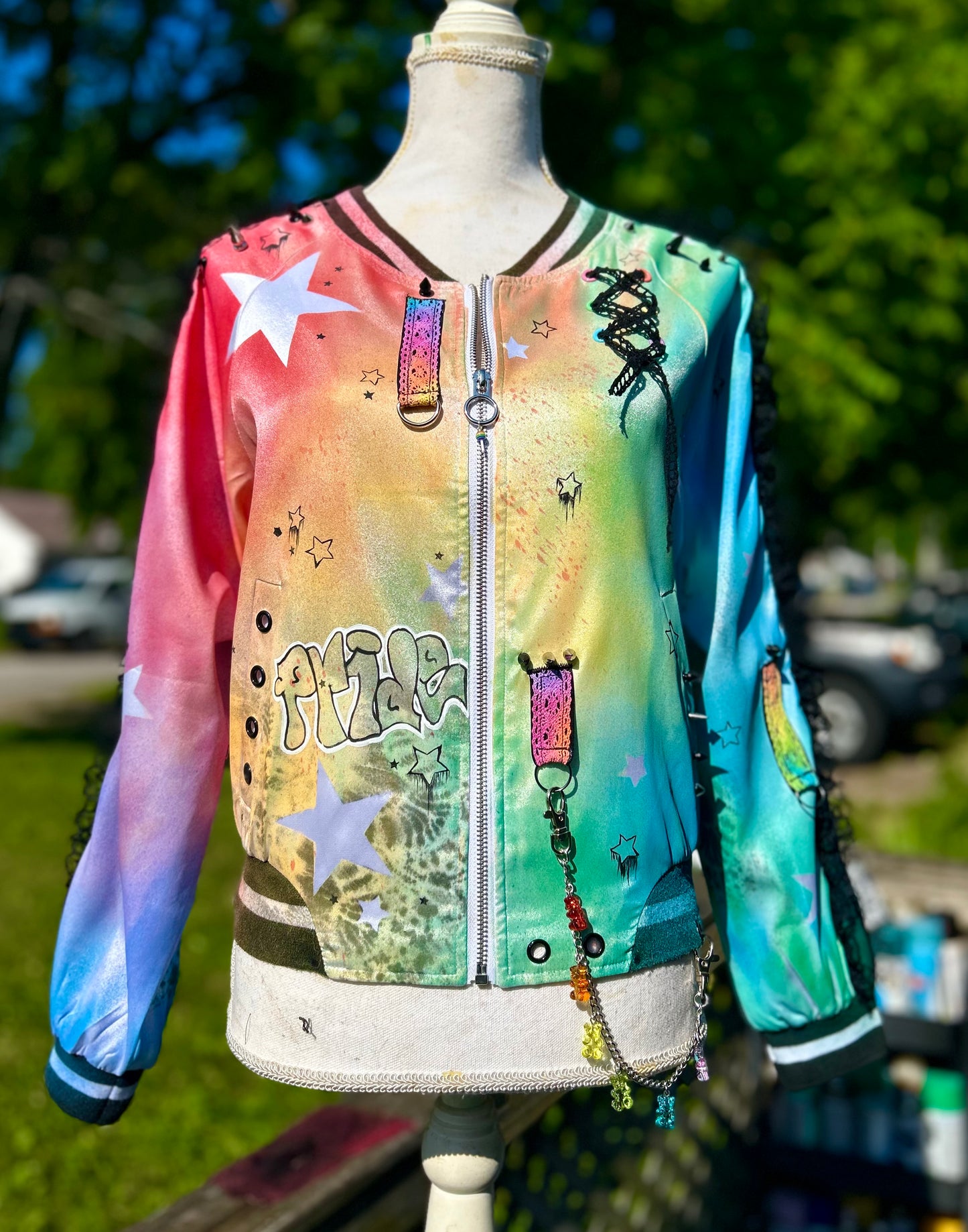 Rainbow maximalist bomber jacket