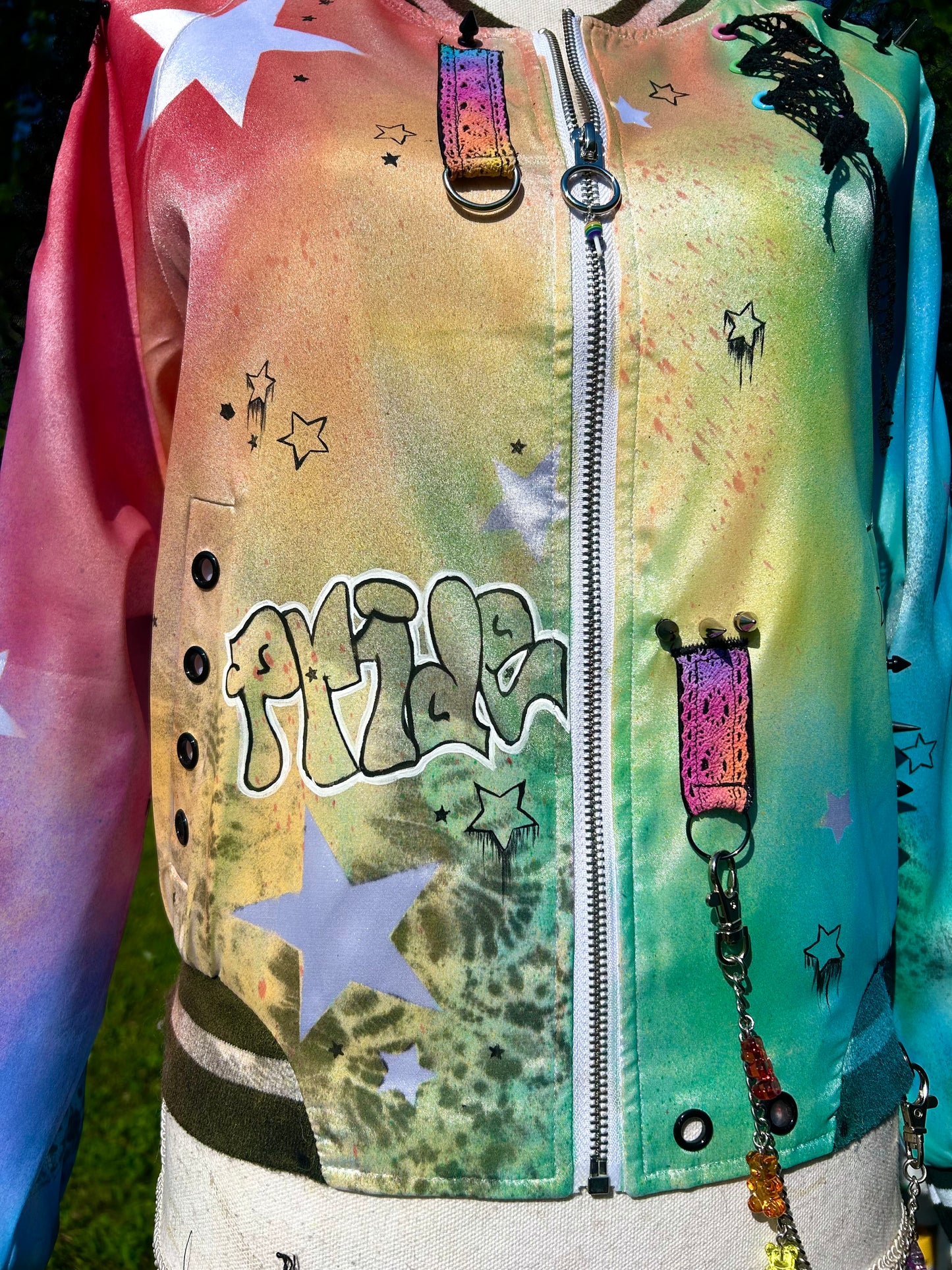 Rainbow maximalist bomber jacket