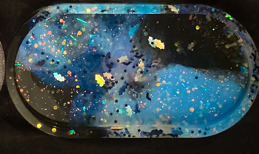 Blue bat jar & tray set