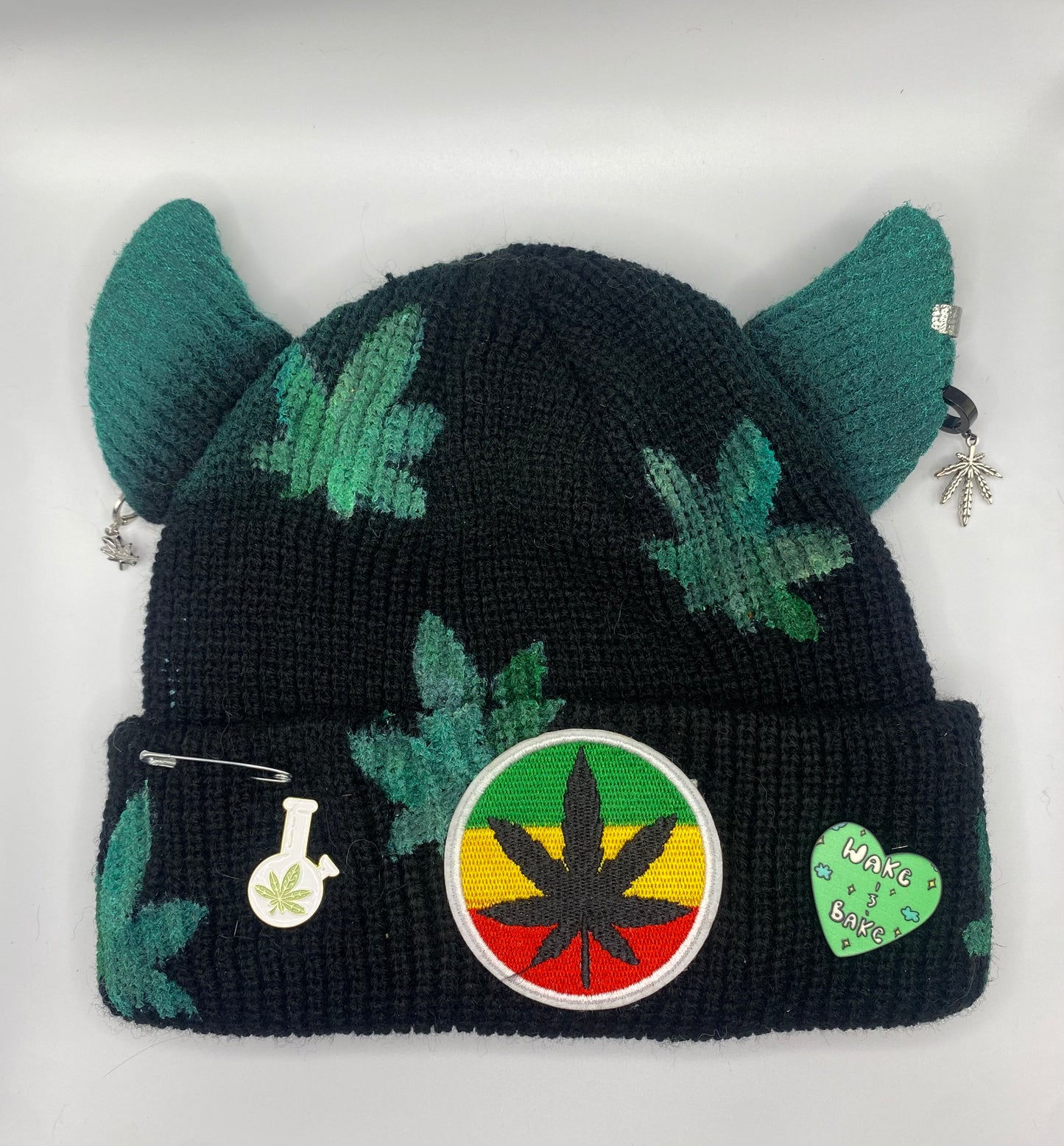 420 black horned beanie