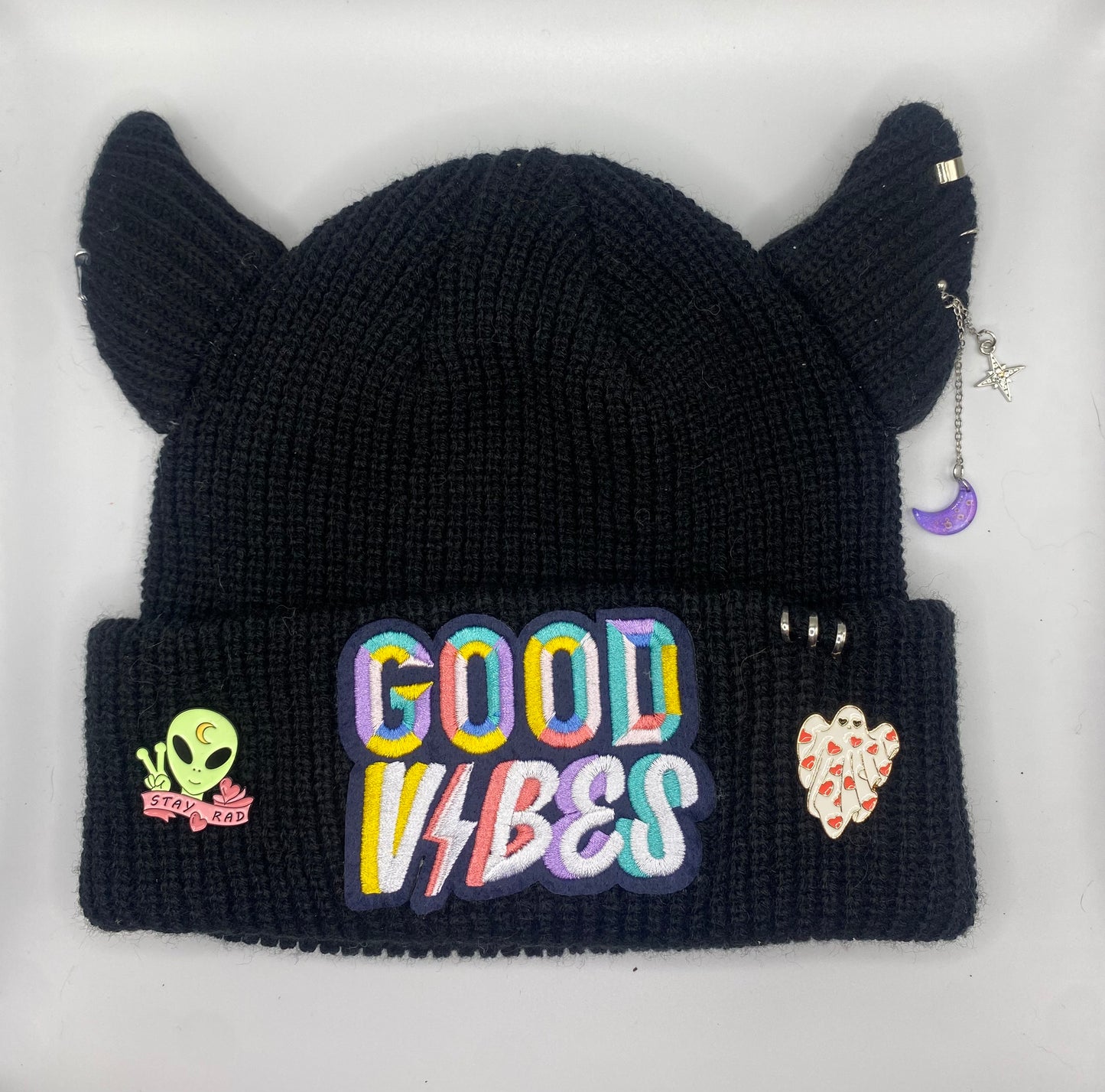 Good vibes horned beanie