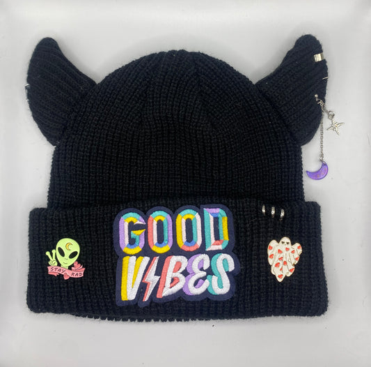 Good vibes horned beanie