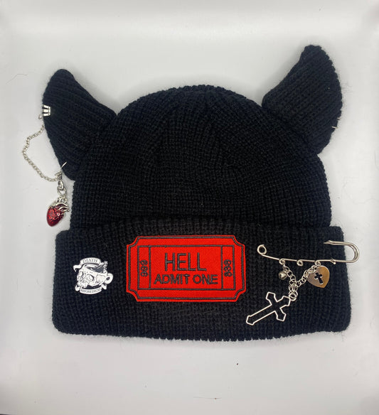 Ticket to hell horned beanie