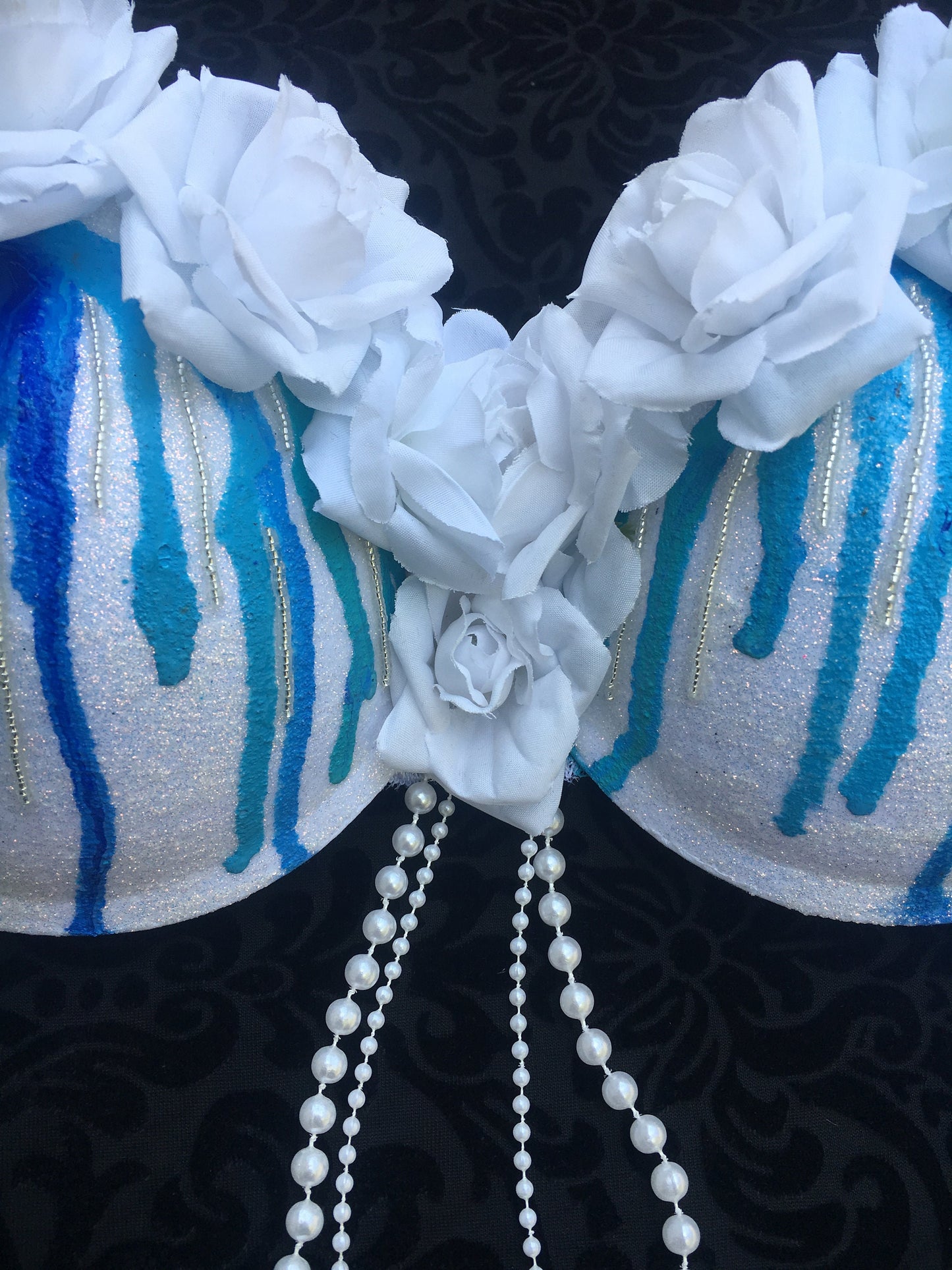 White and Blue drip rave bra/ rose bra/ rave outfit/ edc bra