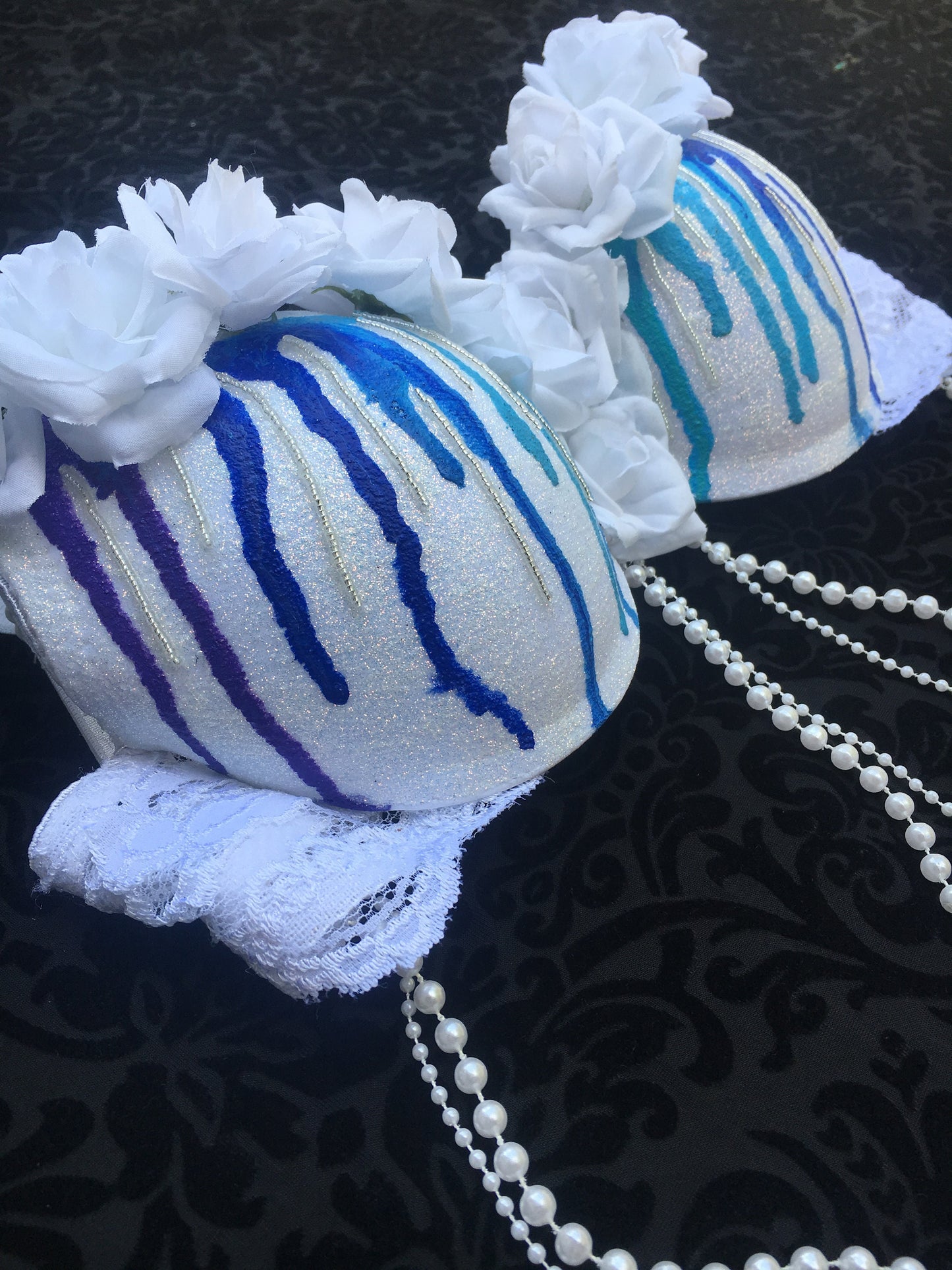 White and Blue drip rave bra/ rose bra/ rave outfit/ edc bra